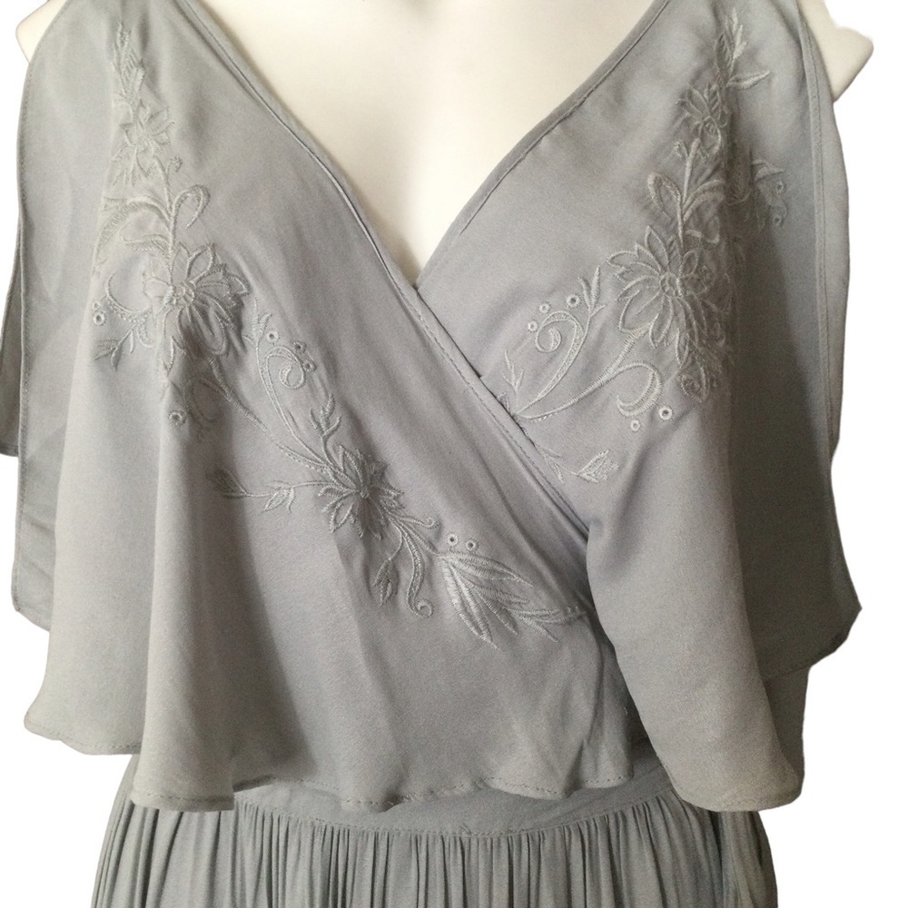 Free People Blue Gray Embroidered Fiona Maxi True Wrap Dress - Picture 15 of 15